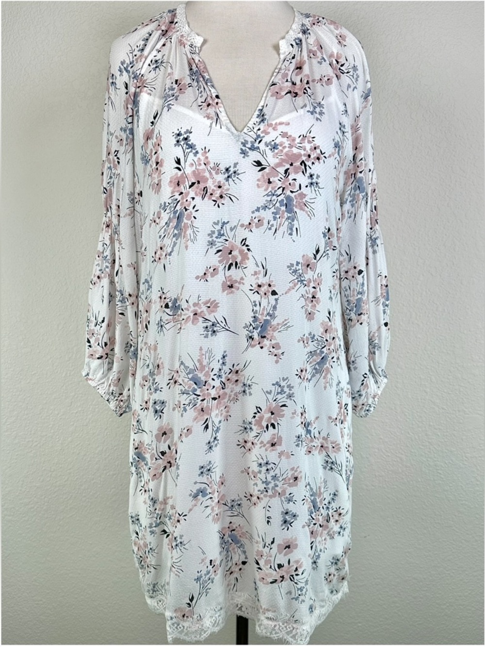 Michael Stars Floral Boho Tunic Dress‎ Lace Hem Peasant Top Cottagecore Small